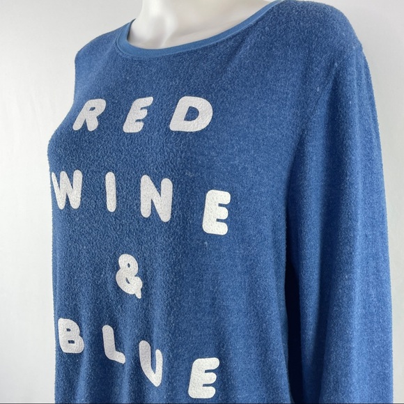 Wildfox Size L Blue RED WINE & BLUE Soft Knit Pullover Sweater July 4th USA - Picture 3 of 10
